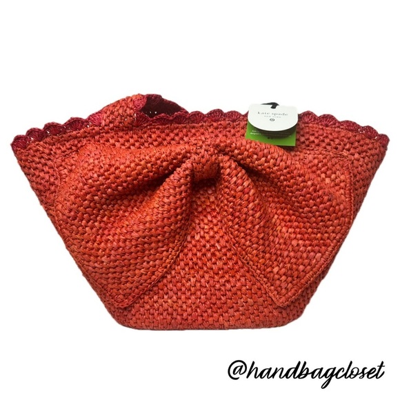 Kate Spade X Target Taffia Straw Bow Red & Orange Tote Bag - Picture 6 of 16
